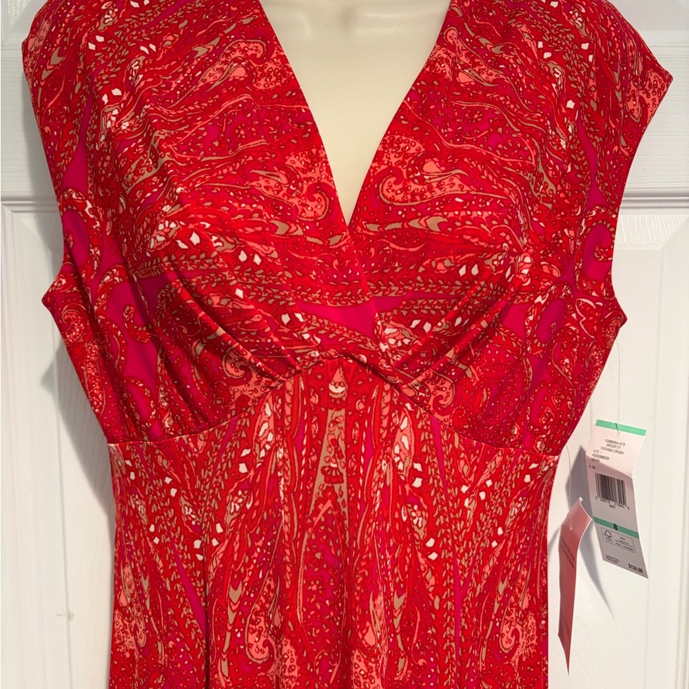 NWT Jones New York Dress Size 8 Fuchsia Crush Paisley Midi Career Stretch